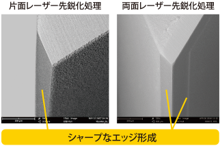 片面レーザー先鋭化処理　両面レーザー先鋭化処理　シャープなエッジ形成
